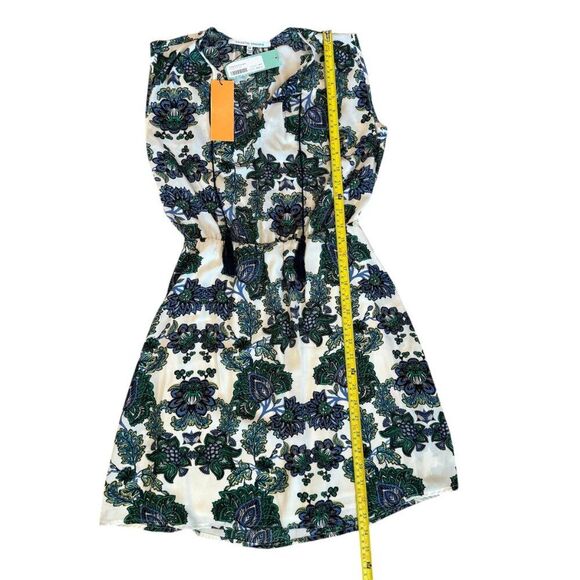 Collective Concepts Green Floral Print Sleeveless Lined Dress Tassel Tie MP NWT - Picture 4 of 7